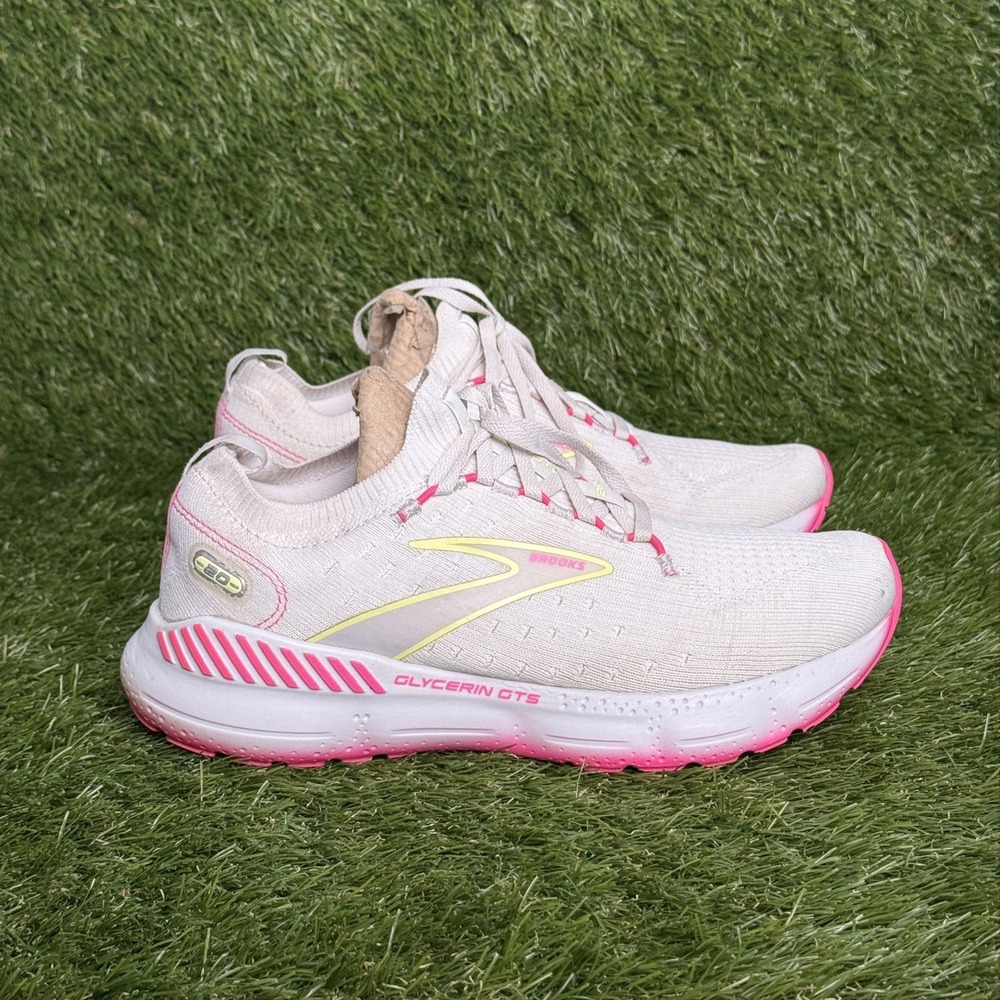 Brooks Glycerin Stealthfit 20 Running Shoes Womens Sz 8.5 White Pink 1203721B067
